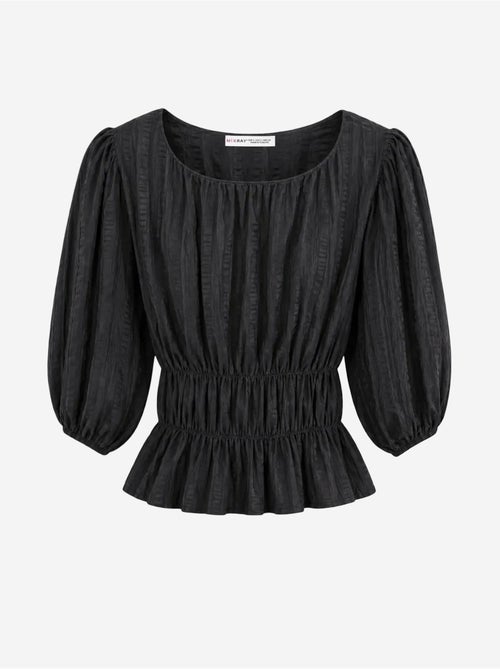 Blusa peplum texturada com decote em u e mangas três-quartos mixray - Kiabi