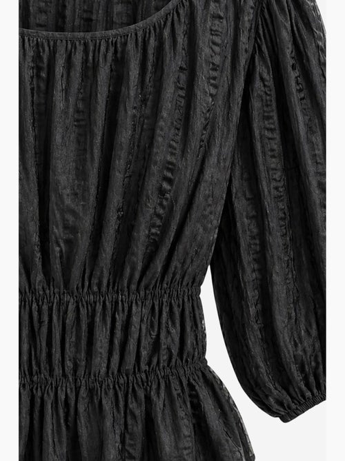Blusa peplum texturada com decote em u e mangas três-quartos mixray - Kiabi