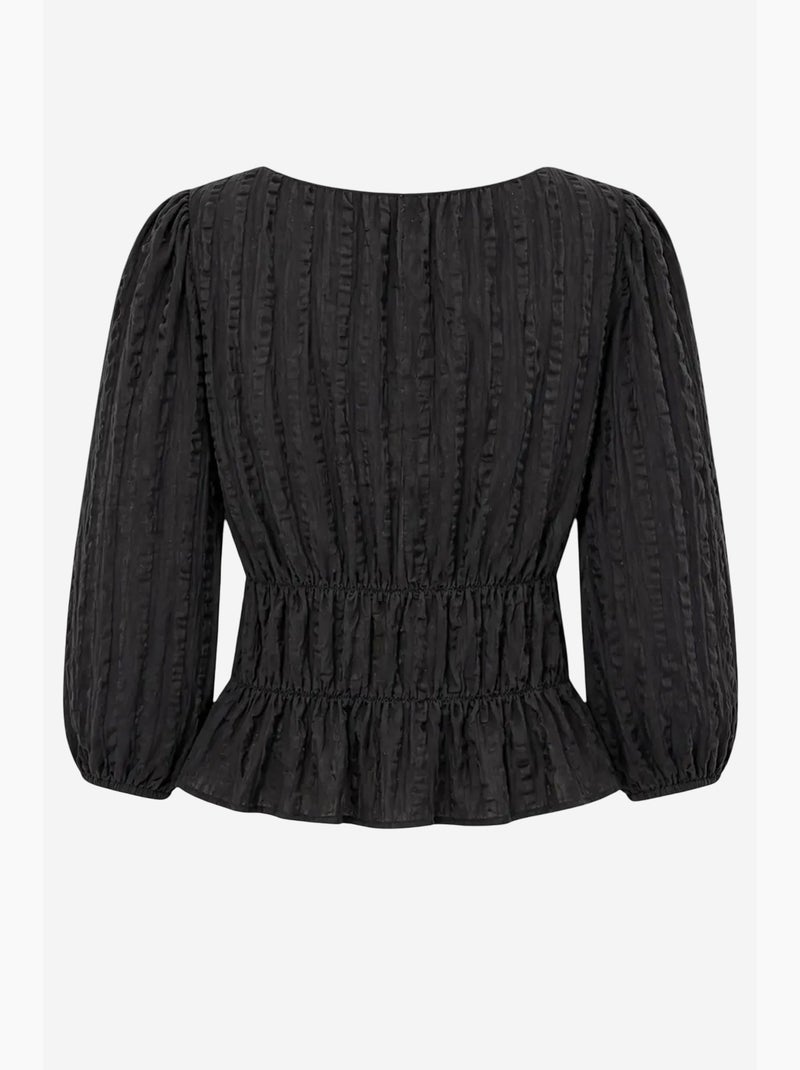 Blusa peplum texturada com decote em u e mangas três-quartos mixray Preto - Kiabi