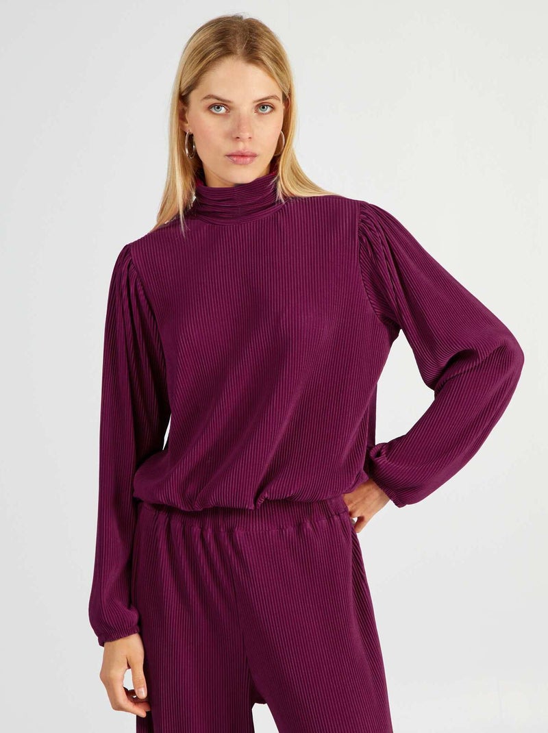 Blusa plissada de gola alta ROSA - Kiabi