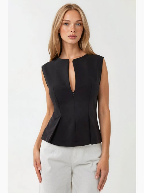 Blusa plissada slim fit com fecho de correr hiccup - Kiabi Blusa plissada slim fit com fecho de correr hiccup - Kiabi