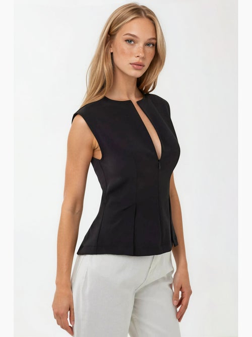 Blusa plissada slim fit com fecho de correr hiccup - Kiabi Blusa plissada slim fit com fecho de correr hiccup - Kiabi