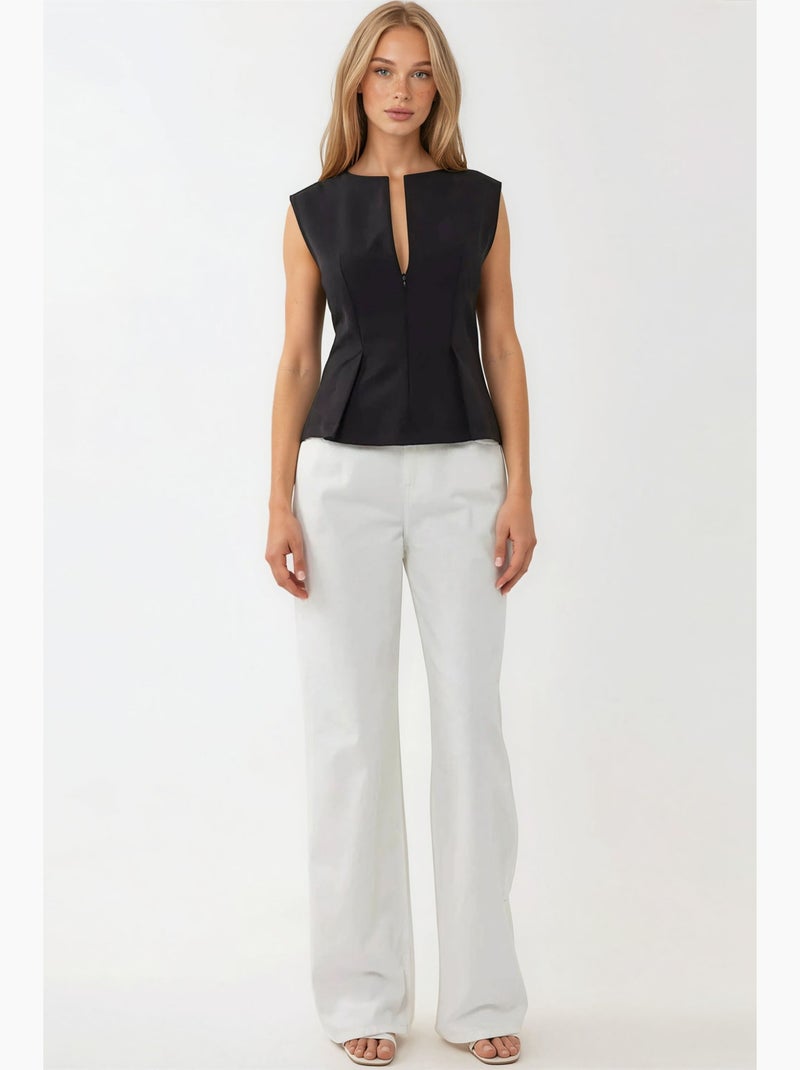 Blusa plissada slim fit com fecho de correr hiccup Preto - Kiabi