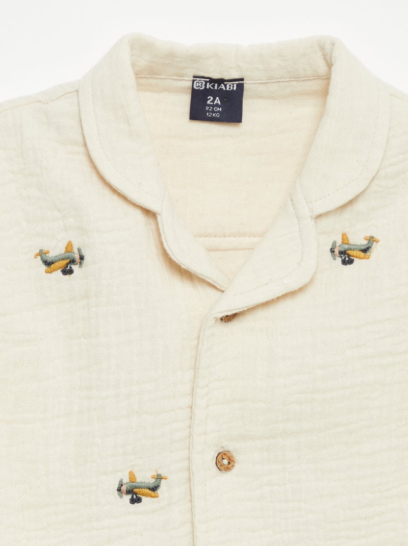 Blusa plumeti em gaze de algodão Branco - Kiabi