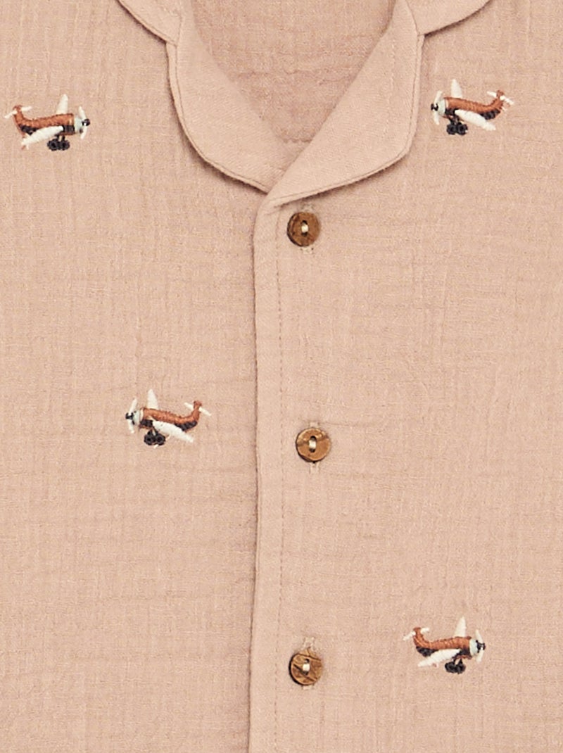 Blusa plumeti em gaze de algodão Castanho - Kiabi