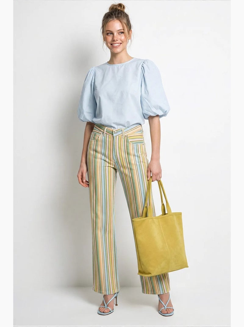 Blusa popelina de algodão para atar à frente lucci Azul-céu - Kiabi