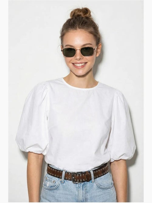 Blusa popelina de algodão para atar à frente lucci - Kiabi Blusa popelina de algodão para atar à frente lucci - Kiabi