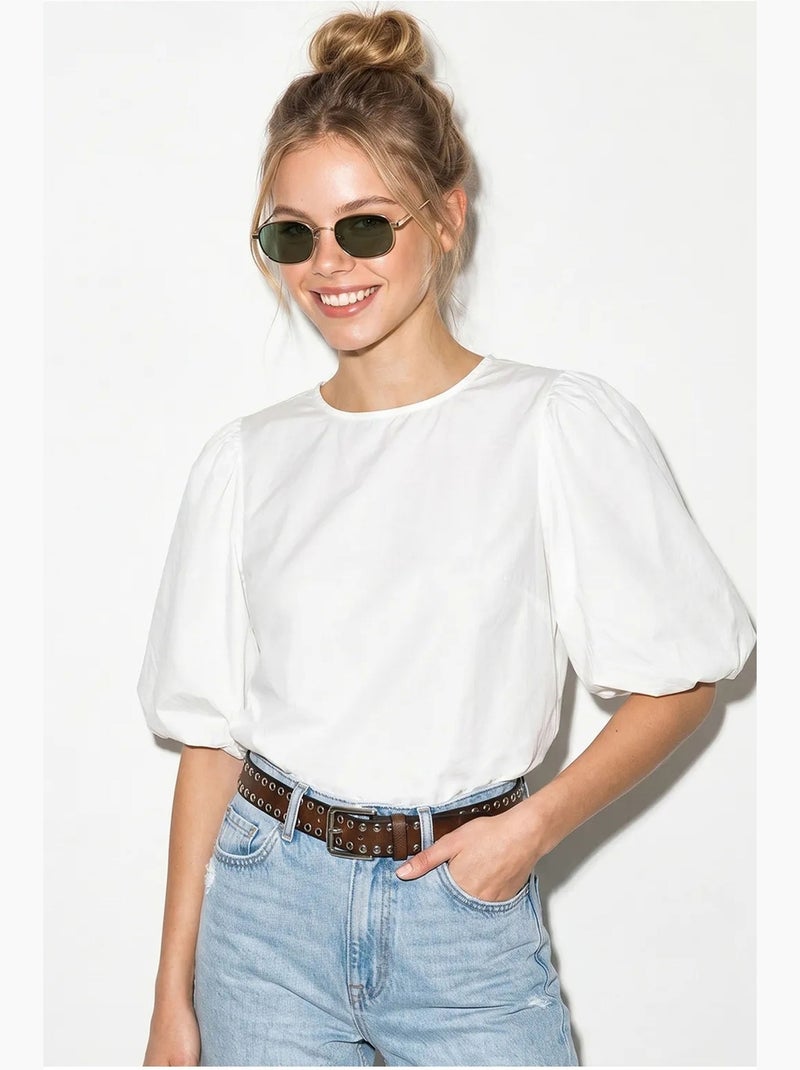 Blusa popelina de algodão para atar à frente lucci Branco - Kiabi