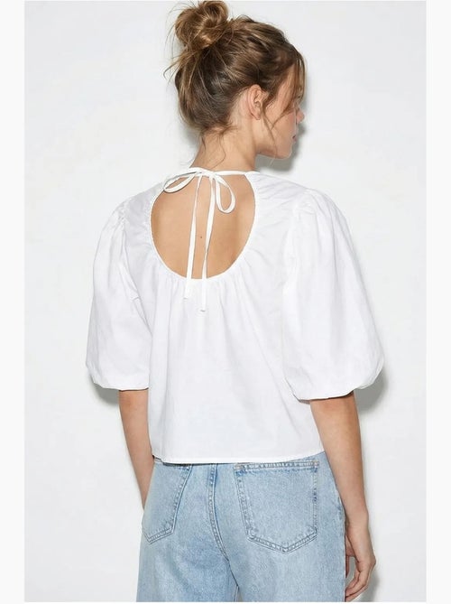 Blusa popelina de algodão para atar à frente lucci - Kiabi Blusa popelina de algodão para atar à frente lucci - Kiabi