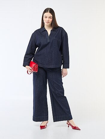 Blusa reta em denim