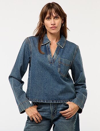 Blusa reta em ganga