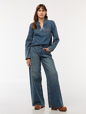 Blusa reta em ganga