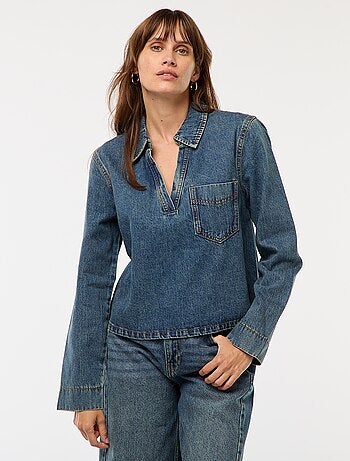 Blusa reta em ganga