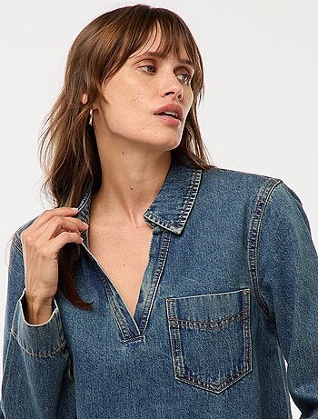 Blusa reta em ganga