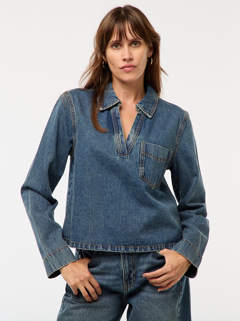 Blusa reta em ganga Azul - Kiabi