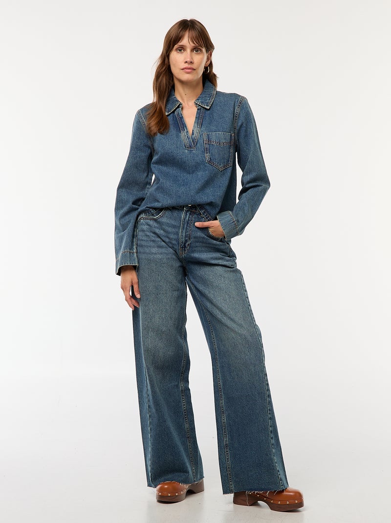 Blusa reta em ganga Azul - Kiabi