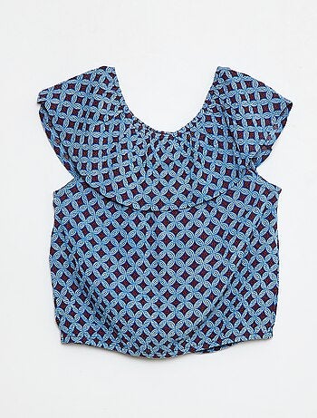 Camisa Sem Mangas Abotoada com Folhos