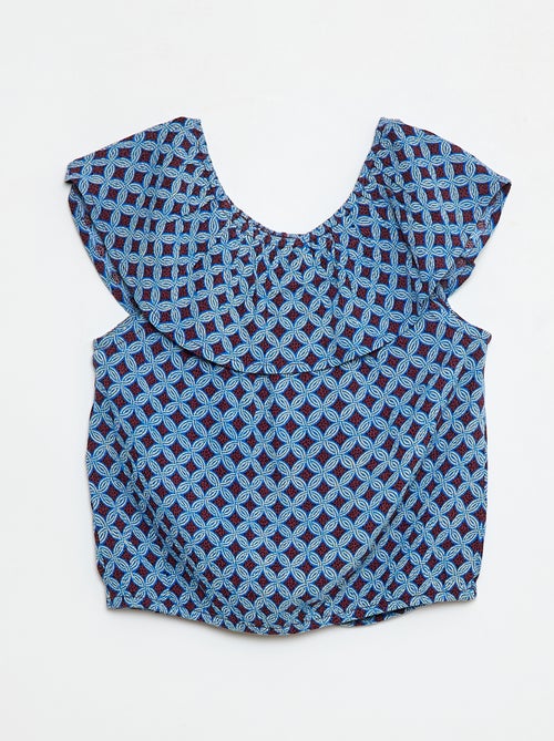 Blusa sem Mangas Abotoada com Folhos - Kiabi