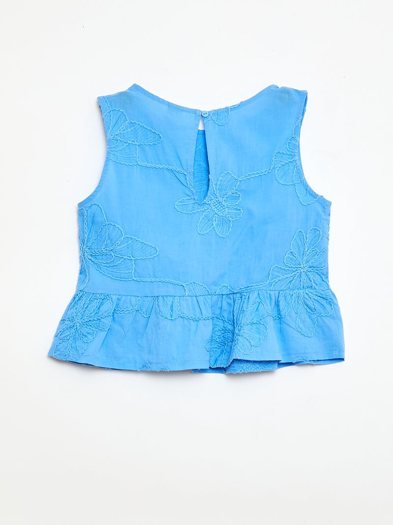 Blusa sem mangas com bordados florais Azul - Kiabi