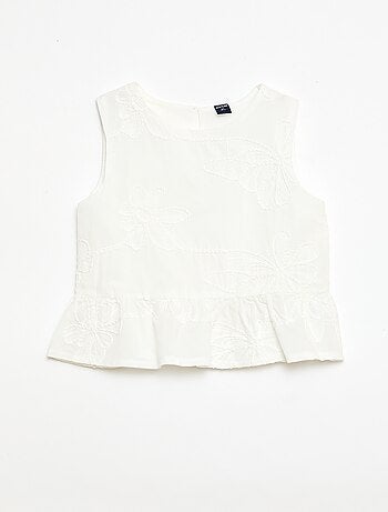 Blusa sem mangas com bordados florais