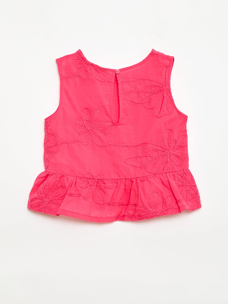 Blusa sem mangas com bordados florais Rosa - Kiabi