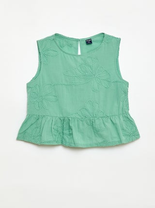 Blusa sem mangas com bordados florais