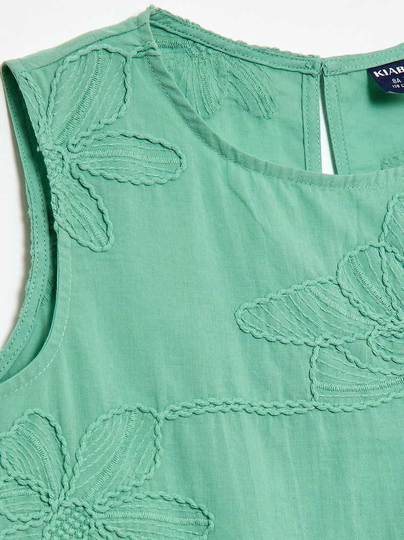 Blusa sem mangas com bordados florais Verde - Kiabi