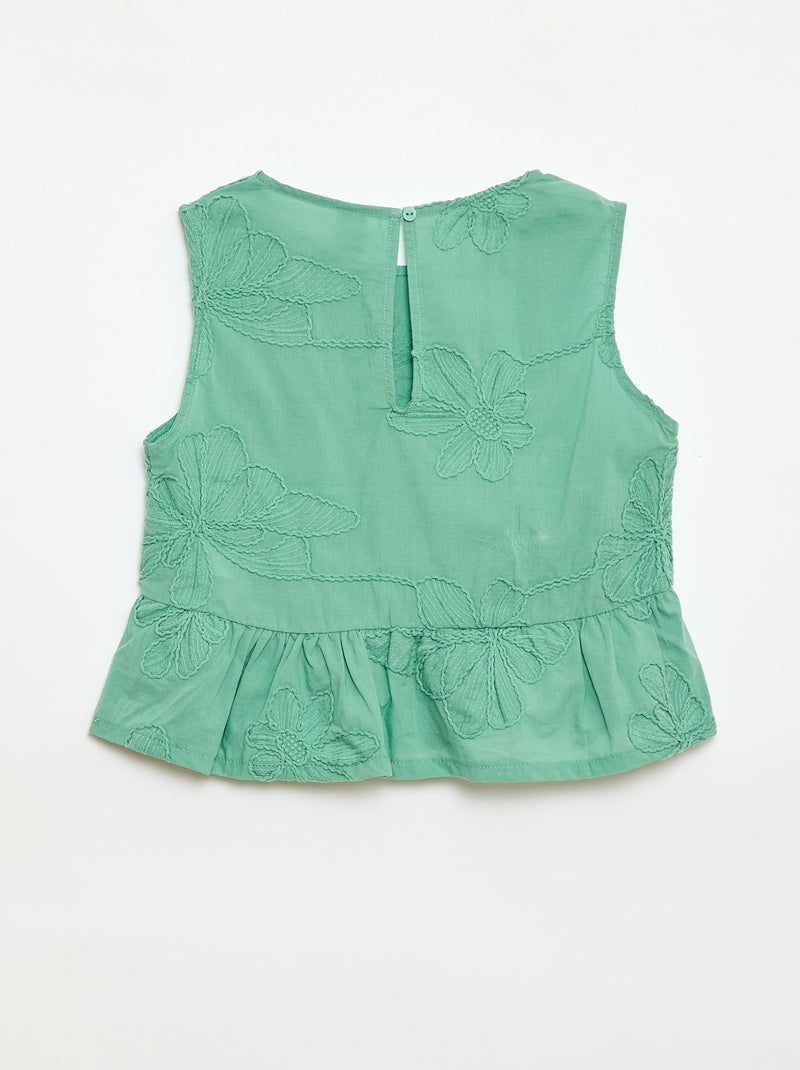 Blusa sem mangas com bordados florais Verde - Kiabi