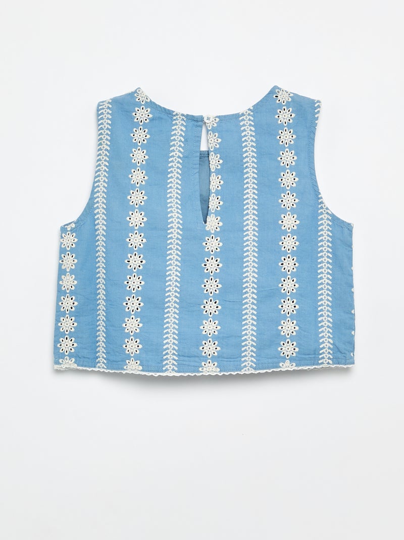 Blusa sem mangas com bordados por toda a peça Azul - Kiabi