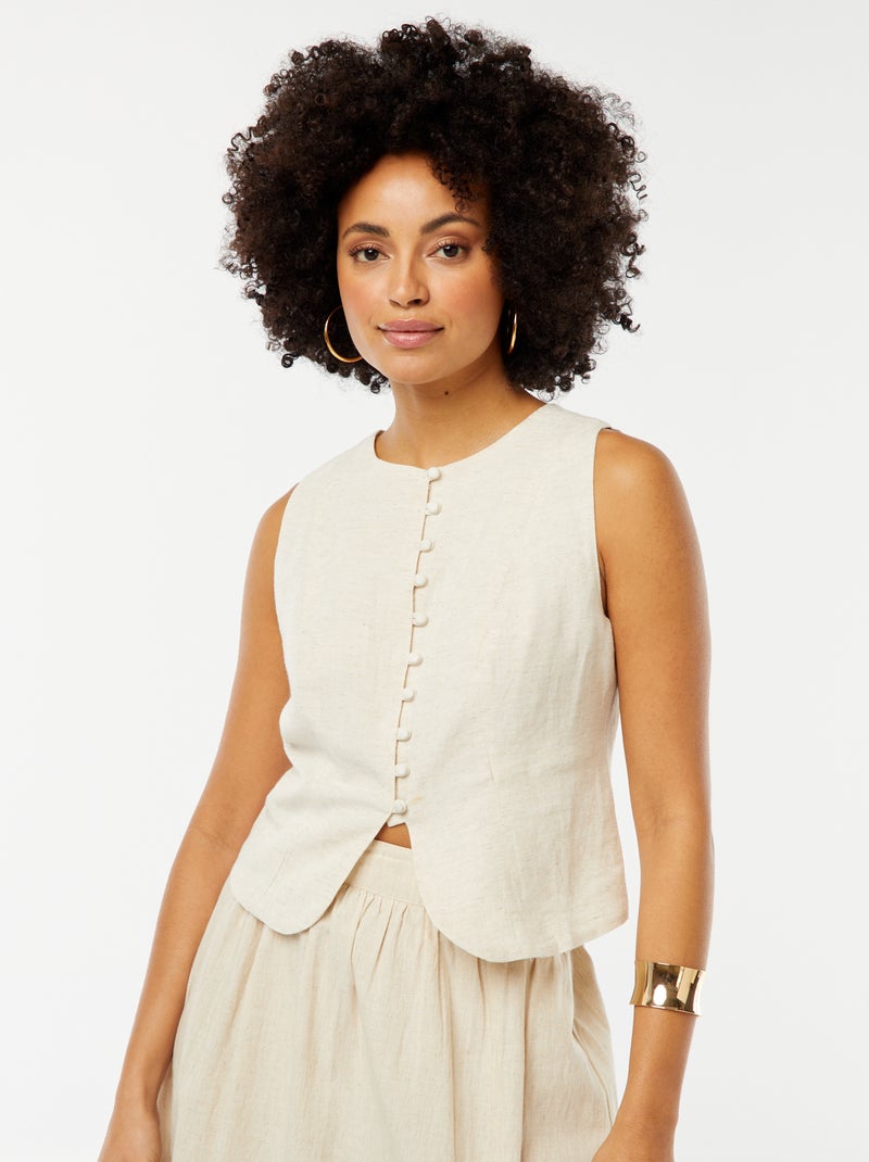 Blusa sem mangas com botões BEGE - Kiabi