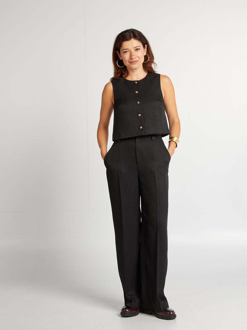 Blusa sem mangas com botões Preto - Kiabi