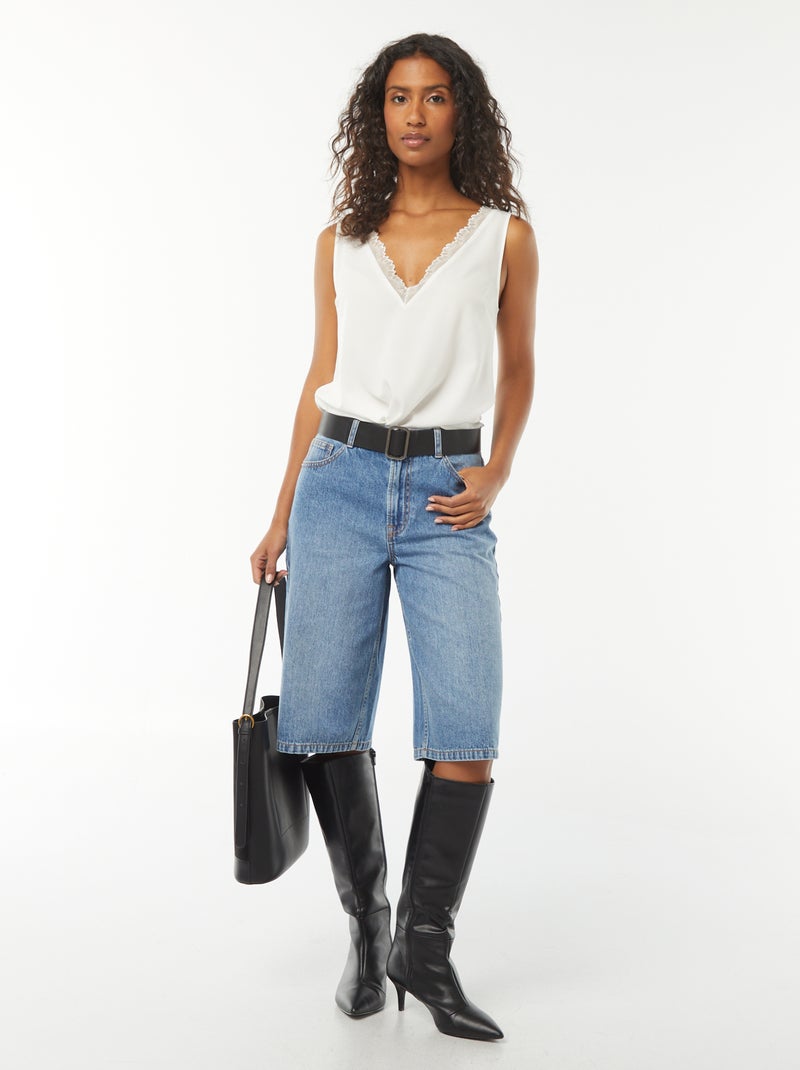 Blusa sem mangas com decote em renda Branco - Kiabi