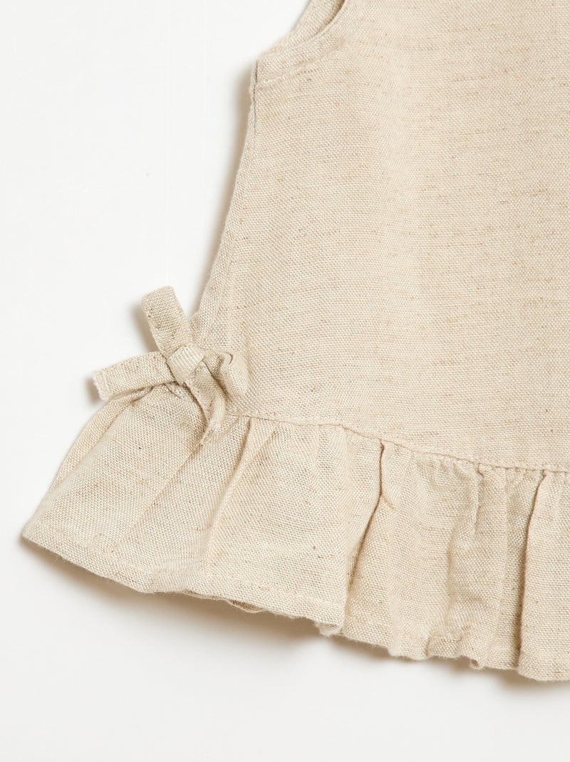 Blusa sem mangas com folhos e laços Beige - Kiabi