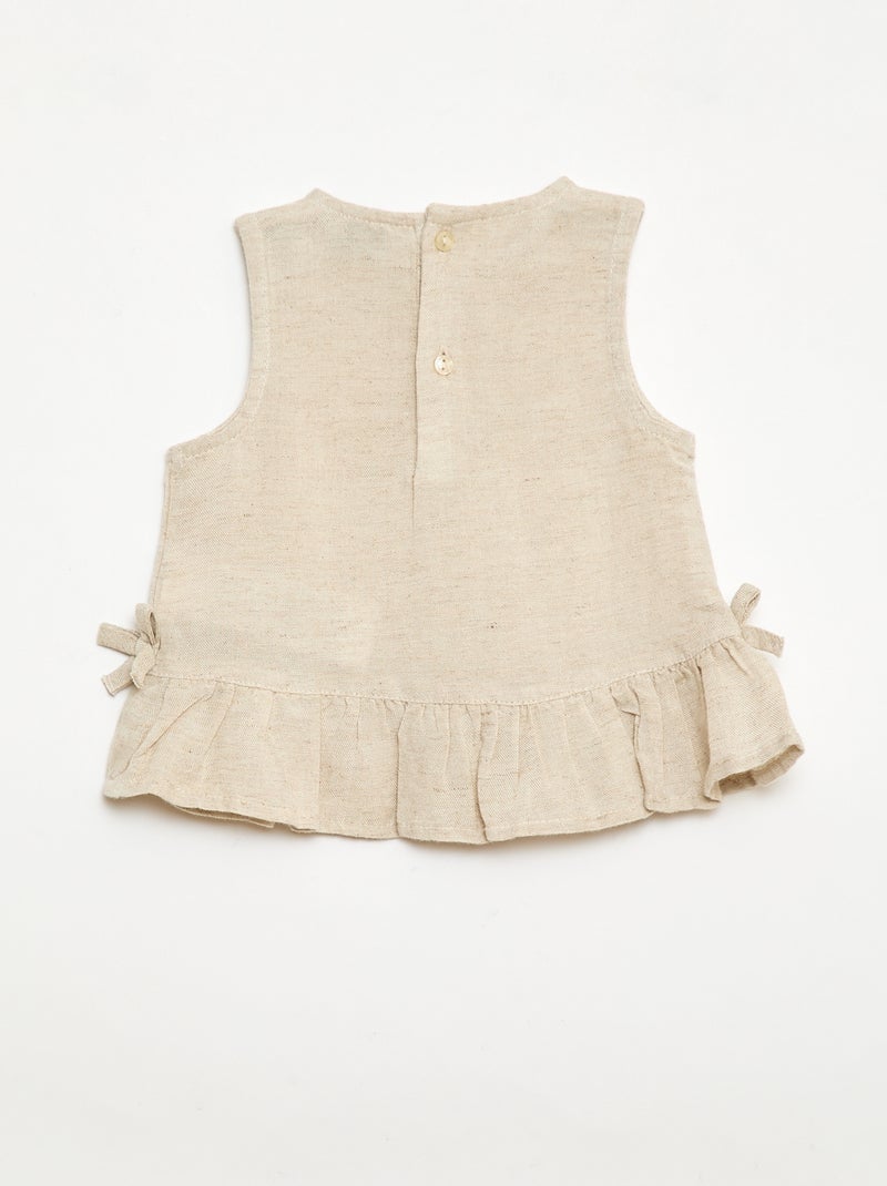 Blusa sem mangas com folhos e laços Beige - Kiabi