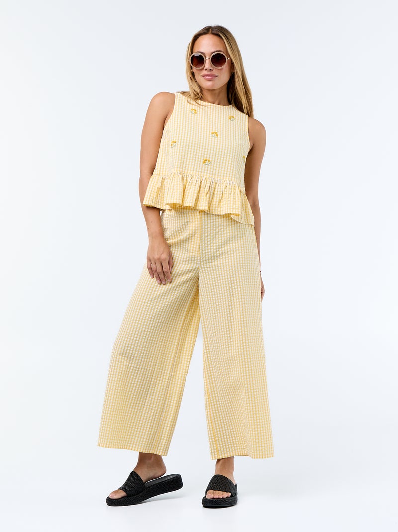 Blusa sem mangas de malha gofrada Amarelo - Kiabi