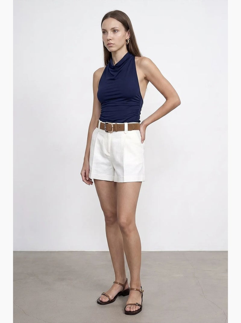 Blusa sem mangas e costas abertas com decote drapeado dilvin Azul-marinho - Kiabi