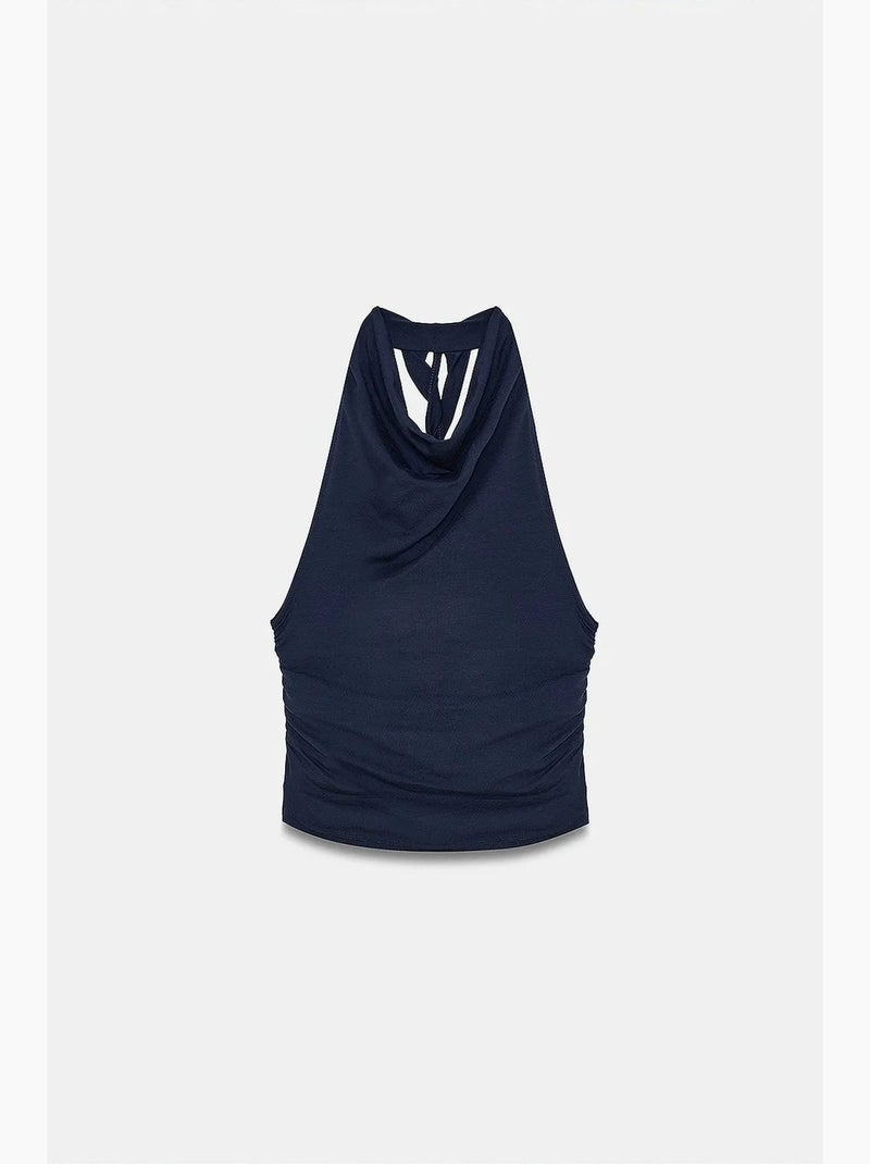 Blusa sem mangas e costas abertas com decote drapeado dilvin Azul-marinho - Kiabi