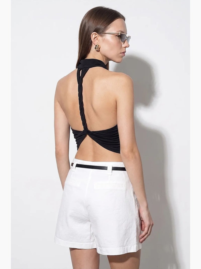 Blusa sem mangas e costas abertas com decote drapeado dilvin Preto - Kiabi