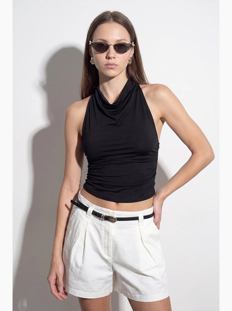 Blusa sem mangas e costas abertas com decote drapeado dilvin Preto - Kiabi