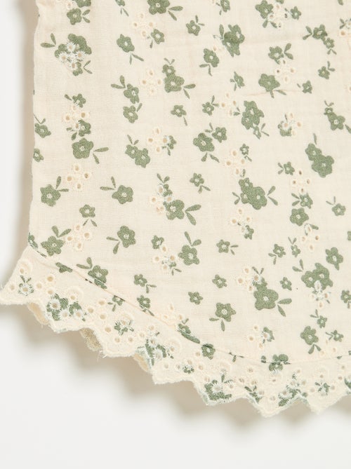 Blusa sem mangas em gaze de algodão com bordados ingleses - Kiabi