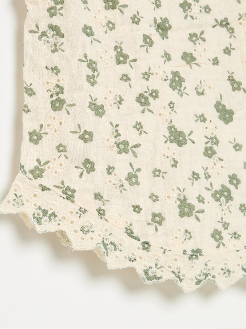 Blusa sem mangas em gaze de algodão com bordados ingleses Bege - Kiabi