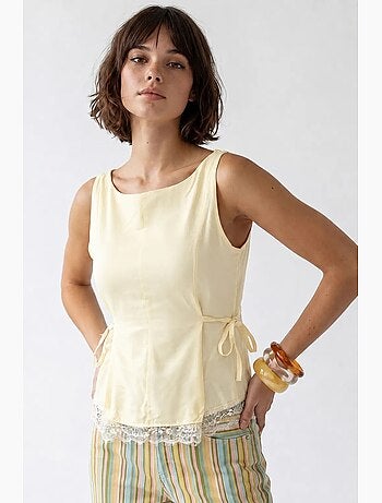 Blusa sem mangas em popelina com amarração mixray