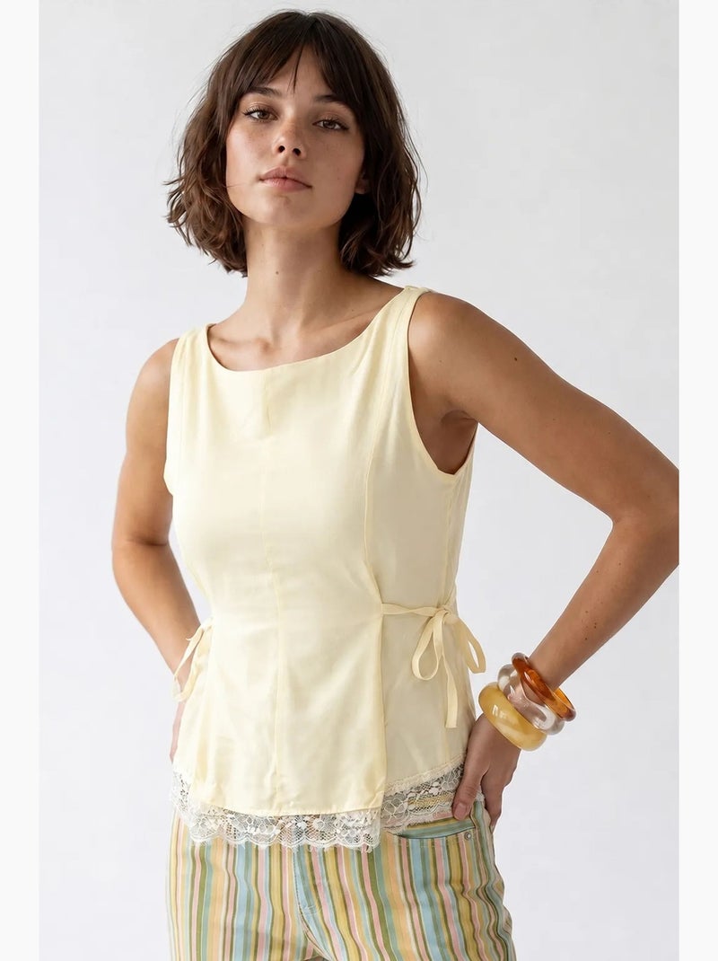 Blusa sem mangas em popelina com amarração mixray Amarelo-limão - Kiabi