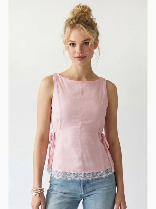 Blusa sem mangas em popelina com amarração mixray - Kiabi Blusa sem mangas em popelina com amarração mixray - Kiabi