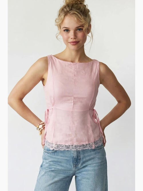 Blusa sem mangas em popelina com amarração mixray - Kiabi Blusa sem mangas em popelina com amarração mixray - Kiabi