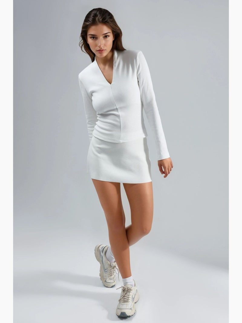 Blusa slim de manga comprida com decote em v busem Branco - Kiabi