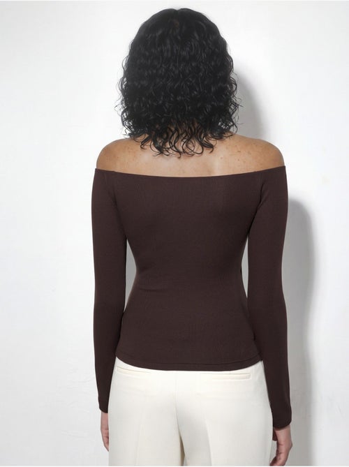 Blusa slim de manga comprida com decote em v busem - Kiabi Blusa slim de manga comprida com decote em v busem - Kiabi