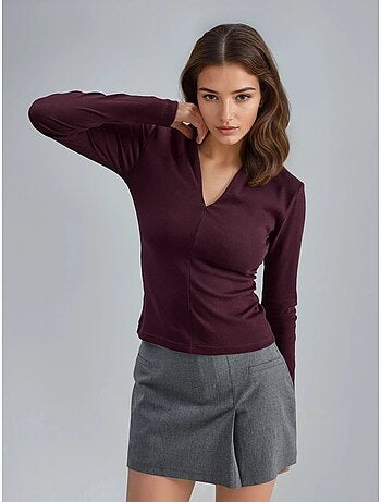 Blusa slim de manga comprida com decote em v busem