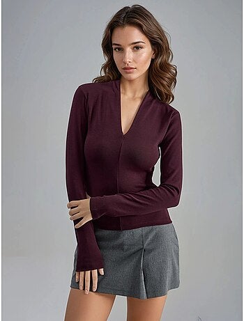 Blusa slim de manga comprida com decote em v busem
