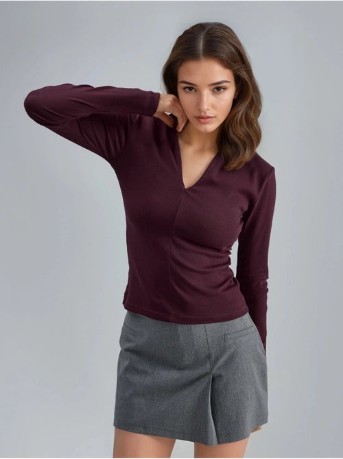 Blusa slim de manga comprida com decote em v busem - Kiabi
